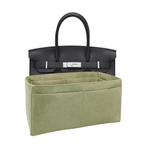 Olive Faux Suede Purse Organizer for Birkin 30 - Sturdy Handbag Insert