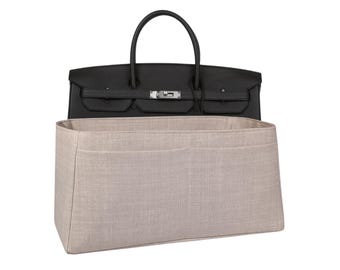 Custom Birkin 40 Bag Organizer Insert: Soft Beige Cotton Linen Fabric, Multi-Pocket