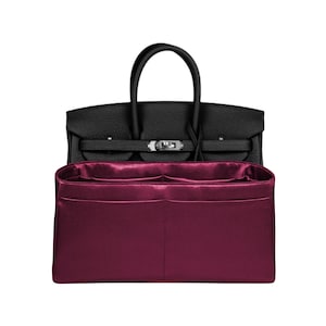 Geldbörse Veranstalter Einsatz für Birkin 25, Burgund Premium Satin Stoff, dünn, leicht, weich, glatt, seidig, flexibel, Geschenk für Frauen