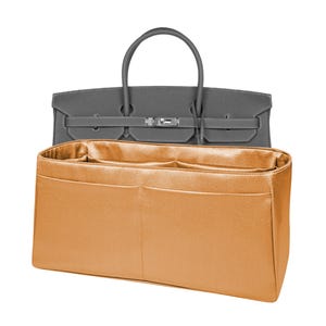 Inserto organizador de bolso para Birkin 35, satén premium dorado, fino, ligero, suave, liso, textura sedosa, flexible, regalos, Meenda