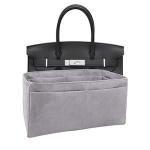 Geldbörse Organizer für Birkin 30, graues Wildlederimitat, dick, sehr weich, schonend für die Tasche, konische Form, robust, Geschenk für Frauen, Meenda