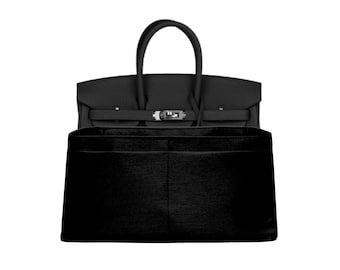 Birkin 25 Insert, Purse Organizer for Handbag, Black Italian Faux Silk Fabric, Lightweight, shimmery, thin, Gift for Women, Meenda