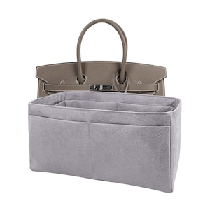Geldbörse Organizer für Birkin 35, Graues Wildlederimitat, dick, weich im Griff, schonend für die Tasche, konische Form, Geschenk für Frauen, Meenda