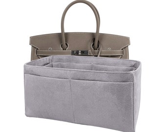 Gray Faux Suede Purse Organizer for Birkin 35 - Handmade