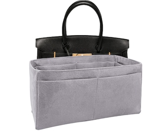 Birkin 30 Insert, Purse Organizer, Light Gray Faux Suede Fabric, Super Soft, Lightweight, Sturdy, Tapered Shape, Gifts for Women, Meenda