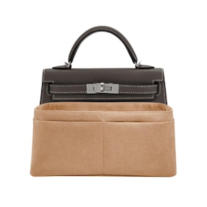 Kelly 25 Sellier Purse Organizer: Gold Faux Suede, Lightweight