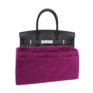 Organizador de bolsos para Birkin 30: ante sintético morado, inserto de 12 bolsillos
