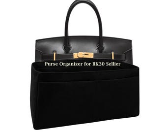 Organiseur de commande personnalisé pour Birkin 30 Sellier : imitation daim noir, compartiment multi-poches