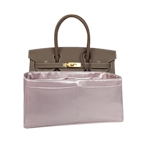Geldbörse Organizer für Birkin 30, Pink Beige Premium Satin Stoff, dünn, leicht, sehr weich, glatt, seidig, flexibel, Geschenk für Frauen, Meenda