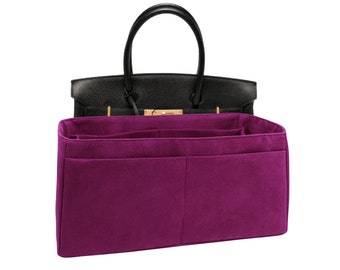 Birkin 30 Insert, Purse Organizer, Purple Faux Suede Fabric, Super Soft, Lightweight, Sturdy, Tapered Shape, Gifts for Women, Meenda