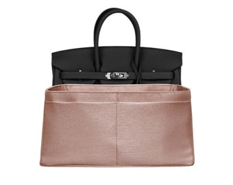 Insert Birkin 25, organiseur de sac à main pour sac à main, tissu imitation soie italien bronze, léger, brillant, fin, cadeau pour femme, Meenda