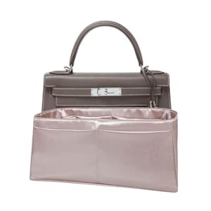 Custom order Satin Purse Insert for Kelly 28 Sellier: Pink Beige Handbag Organizer