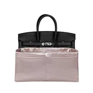 Geldbörse Veranstalter für Birkin 25, Pink Beige Premium Satin Stoff, dünn, leicht, weich, glatt, seidig, flexibel, Geschenk für Frauen, Meenda
