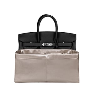 Geldbörse Veranstalter für Birkin 25, Grau Beige Premium Satin Stoff, dünn, leicht, weich, glatt, seidig, flexibel, Geschenk für Frauen, Meenda
