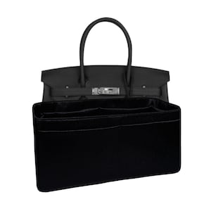 Geldbörse Organizer für Birkin 30, Schwarz Premium Satin Stoff, dünn, leicht, weich, glatte und seidige Textur, flexibel, Geschenk, mit Reißverschluss