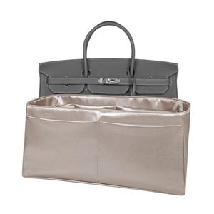 Organizador de bolso para Birkin 35, satén premium gris beige, fino, ligero, suave, liso, textura sedosa, flexible, regalos, Meenda