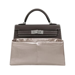 Kelly 25 Sellier Purse Organizer: Gray Beige Satin, Lightweight Insert