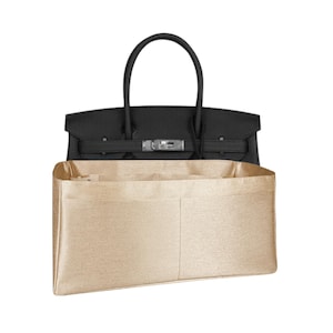 Organizer per borsa Birkin 30: finta seta beige, inserto leggero e brillante, sottile, forma trapezoidale, robusto, regali, Meenda