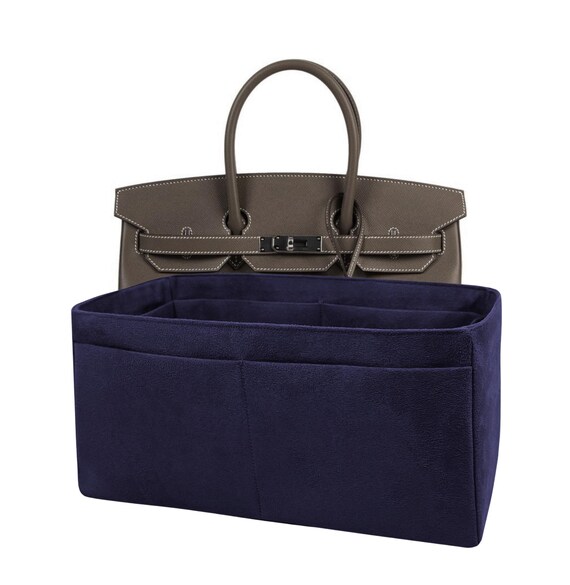 Bag Organizer for Birkin 35: Navy Faux Suede Fabric, Soft to the