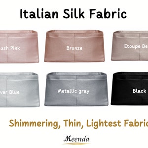 Birkin 25 Insert, Purse Organizer for Handbag, Silver Blue Italian Faux Silk Fabric, Lightweight, shimmery, thin, Gift for Women, Meenda zdjęcie 3