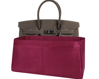 Red Wine Faux Suede Purse Organizer for Birkin 35, soft to the touch