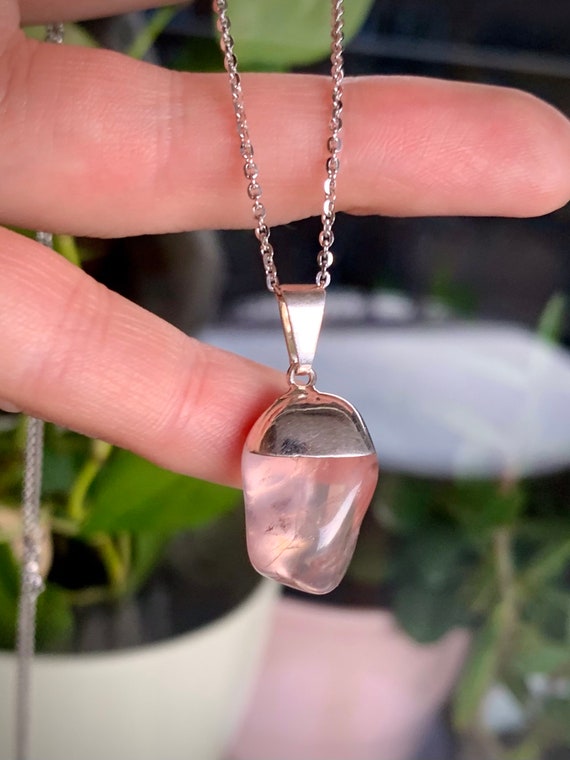 Vintage Silver Rose Quartz Pendant 
