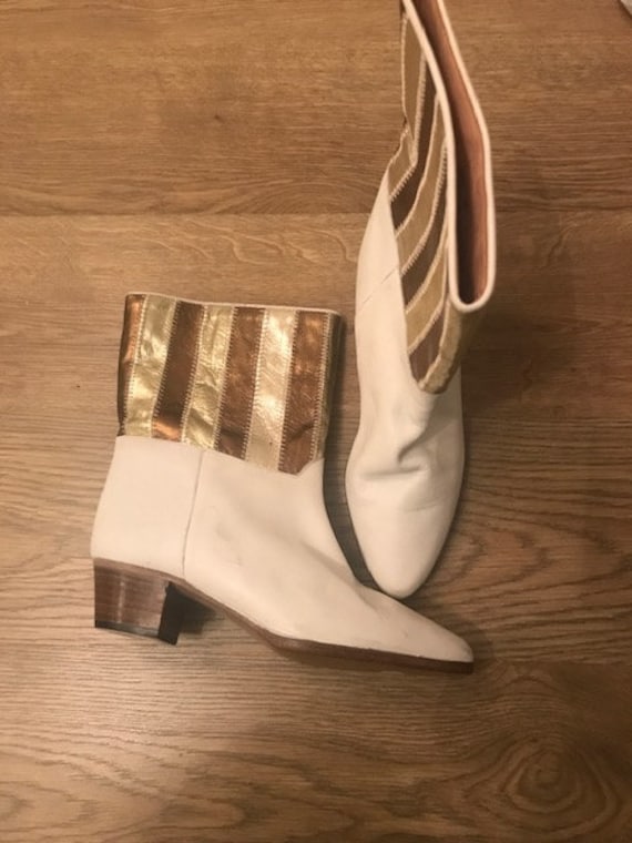 1980's Antonio Miro white/gold and bronze ankle bo