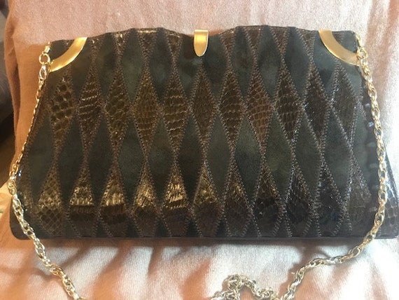 60s Vintage Florenzia pochette/Black Bag Nylon leather/Vintage 60s handbag/Rare Vintage Bag