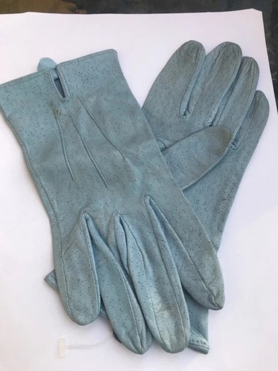 Vintage Dents Leather Gloves -  Light blue 1970's - image 2