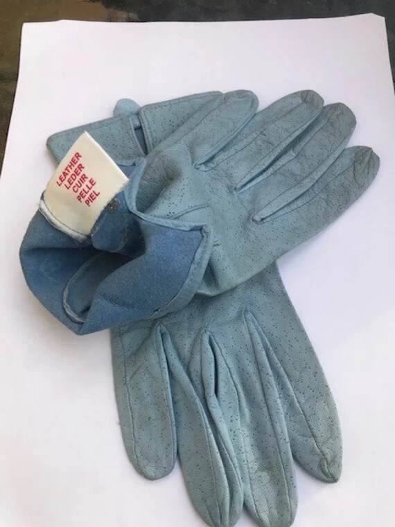 Vintage Dents Leather Gloves -  Light blue 1970's - image 3