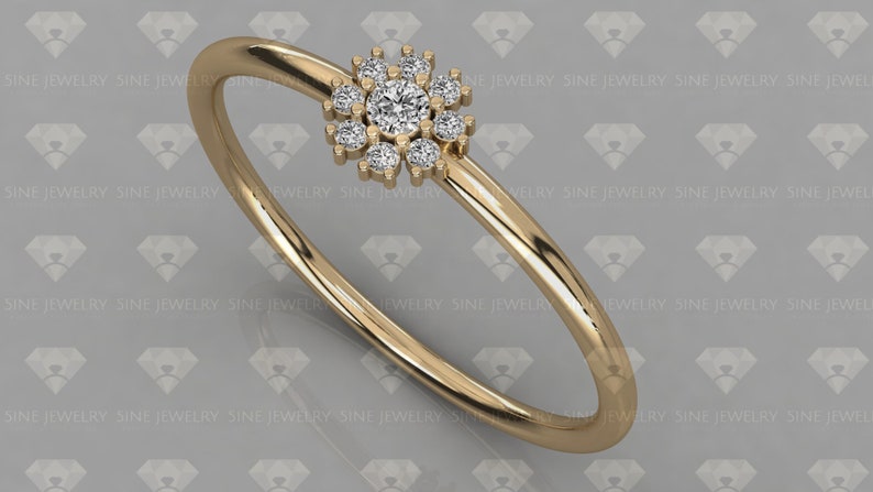 14k Gold Natural Diamond Ring Round Cut Floral Cluster Diamond Ring Minimalist Diamond Ring Tiny Diamond Band Rose Gold Ring