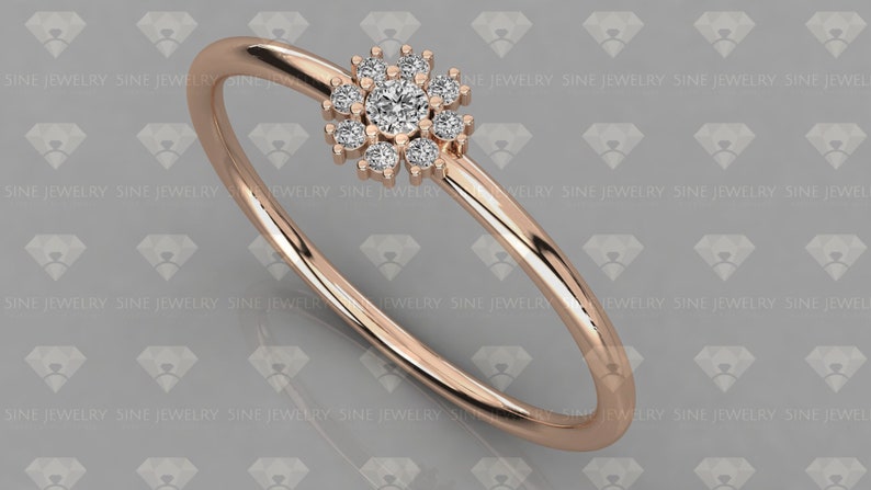14k Gold Natural Diamond Ring Round Cut Floral Cluster Diamond Ring Minimalist Diamond Ring Tiny Diamond Band Rose Gold Ring