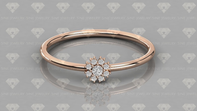 14k Gold Natural Diamond Ring Round Cut Floral Cluster Diamond Ring Minimalist Diamond Ring Tiny Diamond Band Rose Gold Ring
