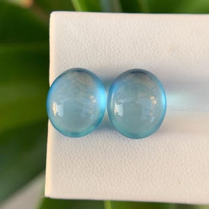 Beautiful Pair Of Swiss Blue Topaz Cabochon Gemstone – Natural Swiss Blue Topaz Cabochon 12X10X6mm Gemstone Pair For Jewelry Making 12.95Cts