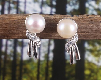 Pearl Round   Gemstone Handmade 925 Sterling Silver Designer Earrings