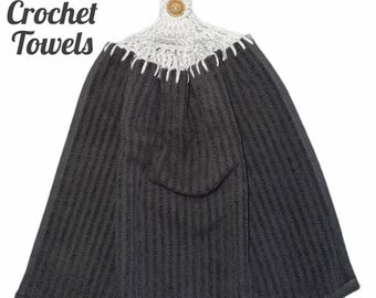Charcoal Crochet button up hanging hand/tea towels (double thickness)