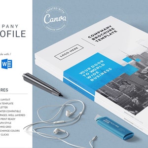 Blue Company Profile Template, 24 Pages , A4 & US letter size, InDesign, Docx template, Canva, rich pages layout, fully editable