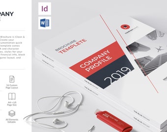 Company Brochure, fully editable InDesign template, Word brochure, annual report , 16 rich pages layout.