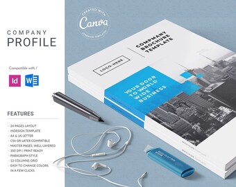 Sjabloon bedrijfsprofiel, 24 pagina's, A4 en US Letter (InDesign, Docx, Canva)