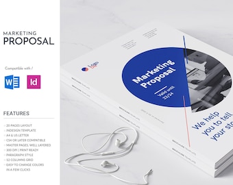 Marketing Proposal Template | 20 Custom Pages | A4 & US letter size | InDesign | Docx template | Rich layout | fully editable