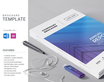 Gradient Annual Report, fully editable InDesign template, company brochure, rich layout, 16 custom pages.