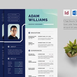 Resume CV, 1 Page Resume, Cover Letter, Professional Executive Resume Template for WORD.