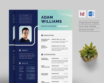 Resume CV, 1 Page Resume, Cover Letter, Professional Executive Resume Template for WORD.