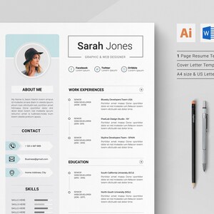 Resume CV, one page resume and cover letter, professional executive resume template for WORD.