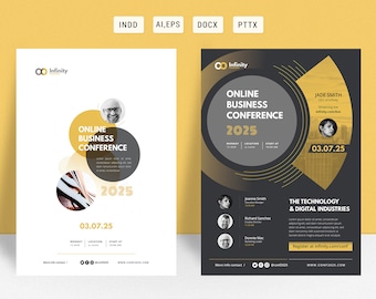 Online Business Conference Flyer Template, Editable AI PPT DOCX