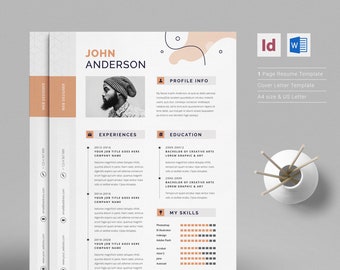 Creative Resume CV, 1 Page Resume, Cover Letter, Professional Executive Resume Template for WORD.