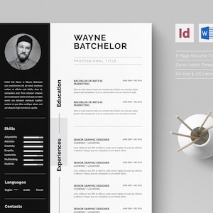 Resume Template, CV Resume and Cover Letter, A4 and Letter Size Professional Executive Resume Template for WORD & INDESIGN.