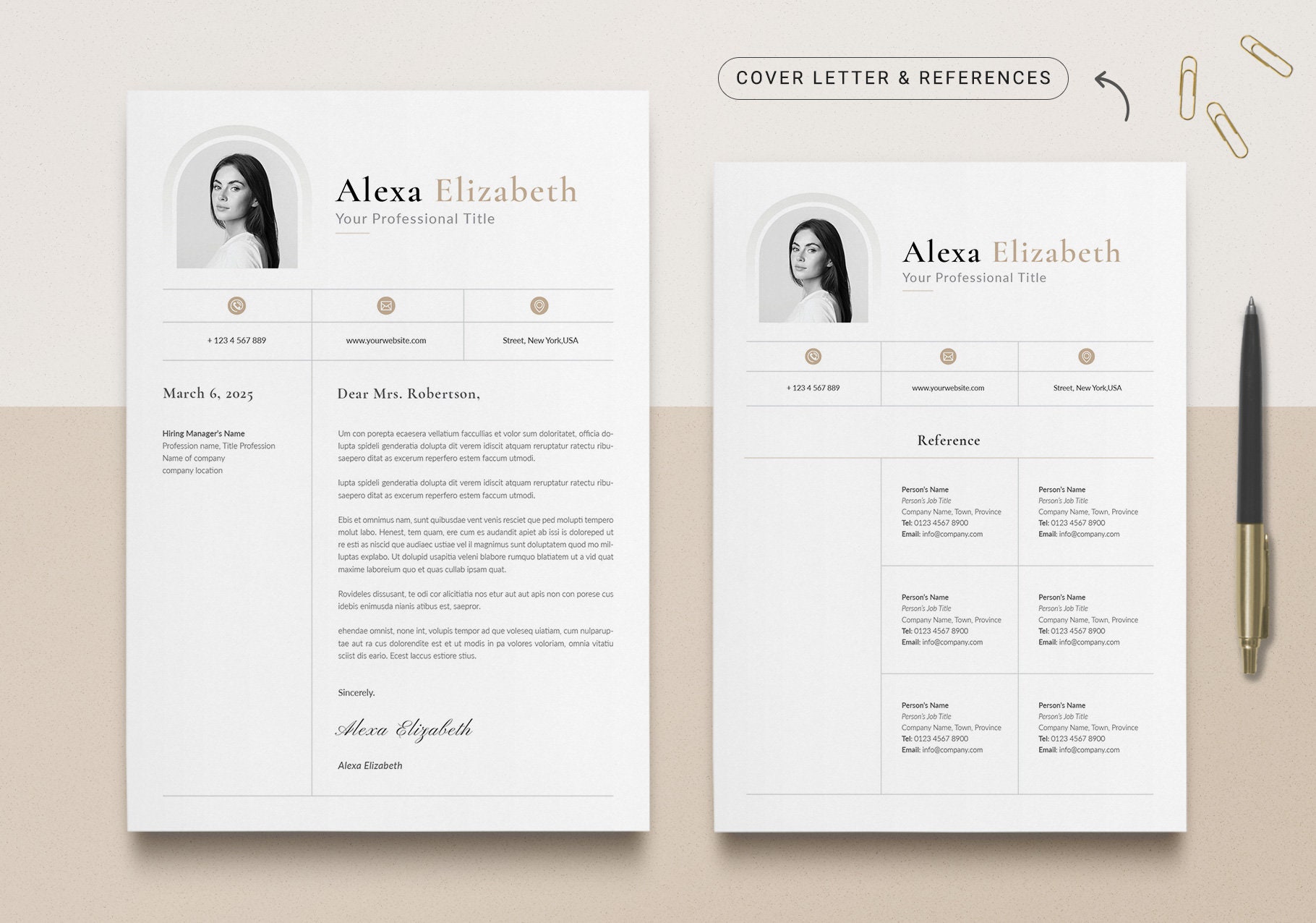 Editable Resume Template With Cover Letter and References - Etsy