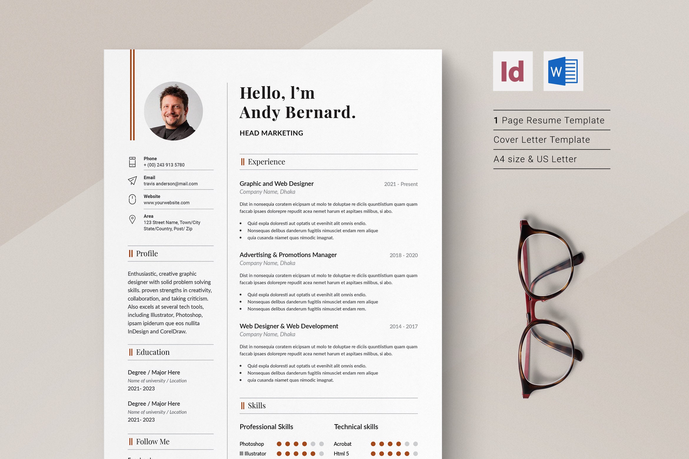 Clean Resume CV Template One Page Resume and Cover Letter