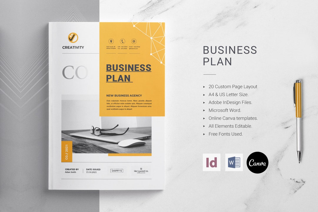 Creative Yelllow Business Plan Template, 20 Pages , A4 & US Letter Size ...